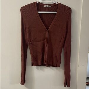 Abercrombie & Fitch Long Sleeve Ribbed Rust Cardigan